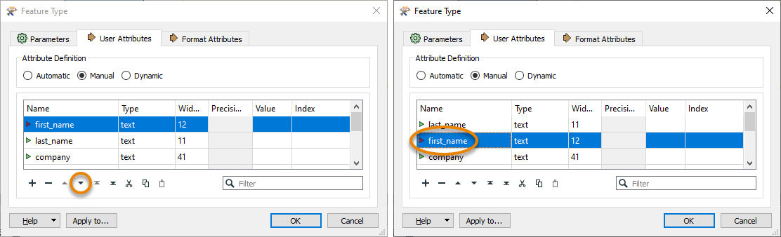 Changing attribute order